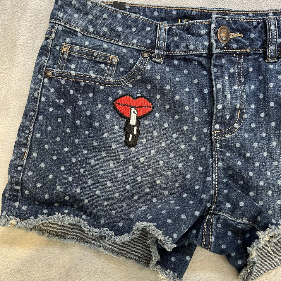 LC Lauren Conrad Embroidered Denim Shorts Women’s Size 8 Lipstick Rose Polka Dot - Image 3 of 4