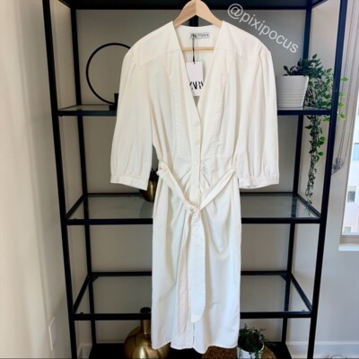 knee length dresses for ladies ZARA. White linen midi dress Ts – Hibuy market main image 1