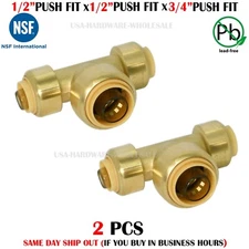 1/2" x 1/2" x 3/4" Sharkbite Style PUSH FIT Tee Lead Free Brass - PAKA TOOLS