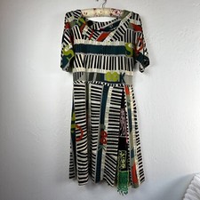 Save the Queen Women's Medium Multicolor Embroidered Abstract Art A-Line Dress