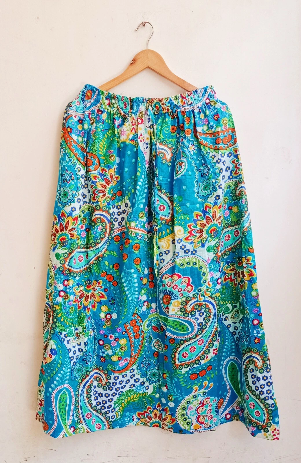 Indian Turquoise Paisley Skirt Cotton Skirt Long Skirt Free Size Beachwear Skirt
