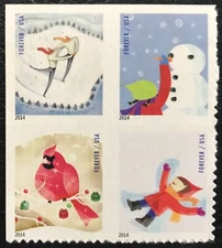 2014 #4941-44 - Forever - WINTER FUN - ATM Block of 4 Booklet Stamps - Mint NH
