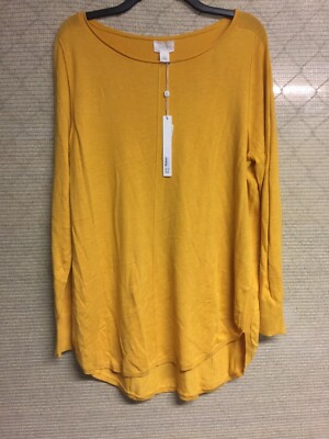 Caslon Long Sleeved Ballet Neck Yellow Cotton Shirt Size Large Retail $69.99