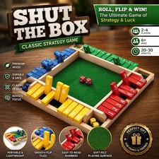 4-Player 10 Number Shut The Box Dice Game. Family Party Porch PubBar Board