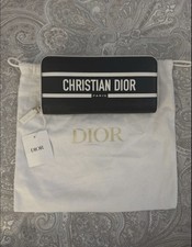 Christian Dior Vibe Voyageur Wallet Leather Blue Gold Zip-Around