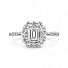 Platinum 900 Emerald Cut Diamond Halo Ring – Size 12