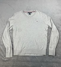 TOMMY HILFIGER SWEATER Mens M Gray Cashmere Pima Blend V Neck