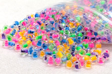 Bulk Pack Transparent Multi Color Barrel Shaped Pony Beads 4mm x 3mm Plastic 2oz