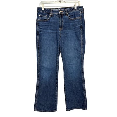 Chicos Define Me Flare Jeans 1 Womens 8R Blue Dark Wash High Rise Stretch Denim
