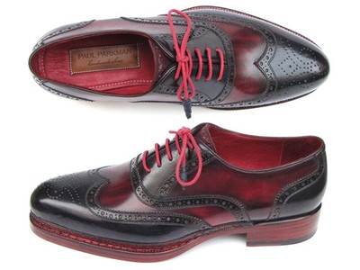 Paul Parkman Men's Triple Leather Sole Brogues Navy & Red 027-TRP-NVYBRD