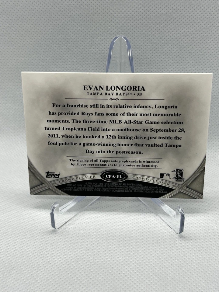 2012 Topps Tier One Evan Longoria Crowd Pleaser Auto Silver Ink /25 - Image 2 of 2