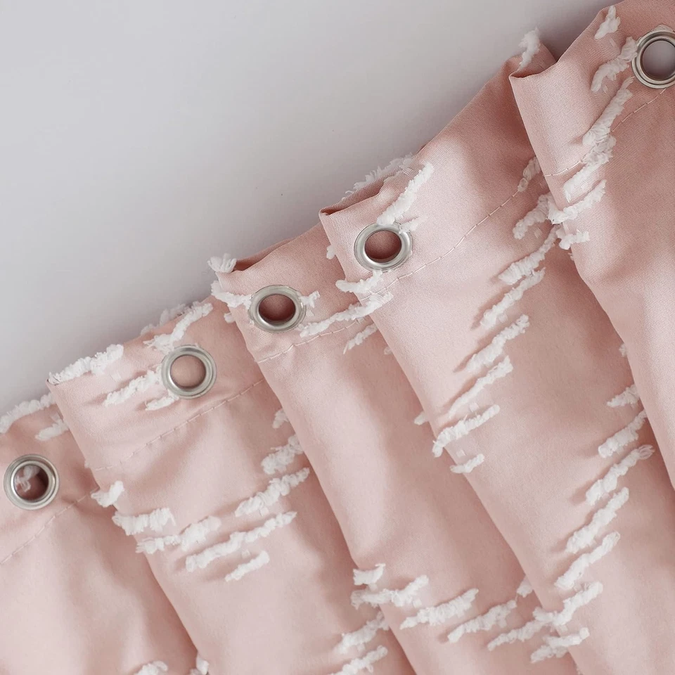 Cortina de Ducha Texturizada Chevron Rosa - 72x78 Borla Borla Boho Baño Decoración Foto 2 de 4