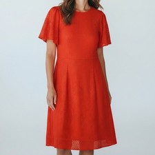 New J.Crew Women Dress Orange 10 Eyelet Flutter Sleeve A-Line Classic Party