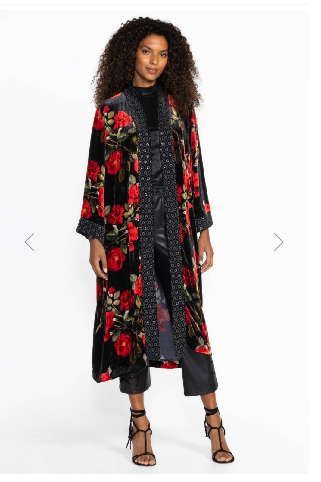 JOHNNY WAS Velvet Floral Open-Front Large Kimono Duster Jacket NWT Black / Red