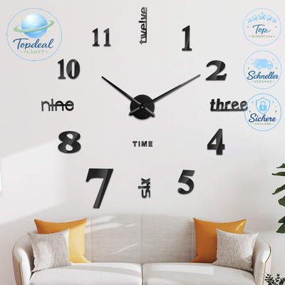 3D Wanduhr Groß XXL Modern Mute Wandtattoo DIY für Wohnzimmer Küche