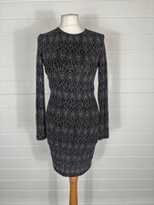 H&M BLACK & SILVER STRETCH BODYCON DRESS SIZE 10 BACKLESS