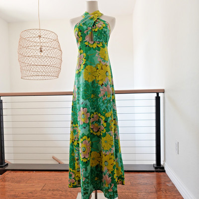 Koton Maxi Dress Womens EUR 42 US 12 A-line Hostess Hawaiian Tropical Mod Floral