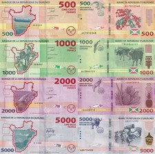 Burundi 500 1000 2000 5000 Francs 2018-2022 P 50 51 52 58 UNC Set 4 pcs NR