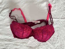 Victoria's Secret Pink Push Up Demi Bra Red Lace 36C