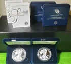 Qty 2- 2021-W American Eagle 1 oz Silver Proof Coin 21EA (Type 1) with Box &COA