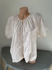 Cotton Cottagecore Peasant Top Western Boho M Ecru Cream Floral Puff Sleeve Soft
