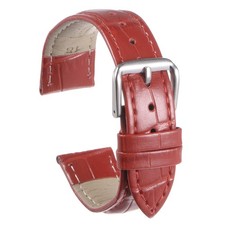 Leather Watch Band 24mm Embossed Cowhide Strap with Spring Bars Red