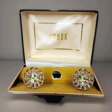 Beautiful Vintage Swank Green Gold Toned Cufflinks ORIGINAL BOX