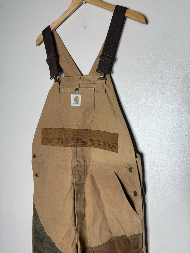 Vintage 80s Carhartt Bibs Overalls Brown USA 38x30 Hunting Nylon Double Knee Vtg - Image 2 of 4