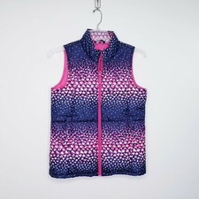 Lands End Kids Girls Blue Pink Heart Puffer Vest Size XL 16