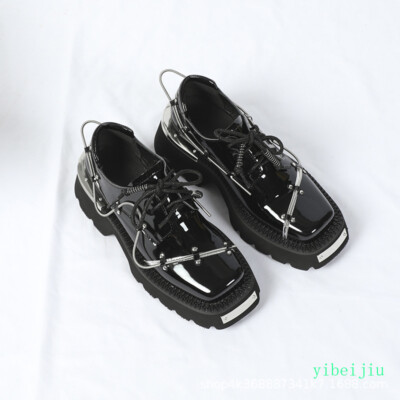 Womens Derby Shoes Shiny Leather Studded Platform Square Toe Chunky Heel Creeper