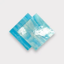 2 Pack White Deep Sky Blue Prisma COE 96 Fusible Glass Sheets / Mosaic Squares