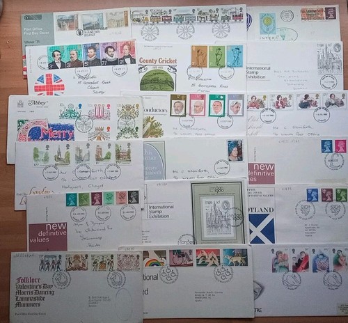 SOBRES PRIMER DIA FDC REINO UNIDO 1971/1982 LOTE DE 18 DIFERENTES