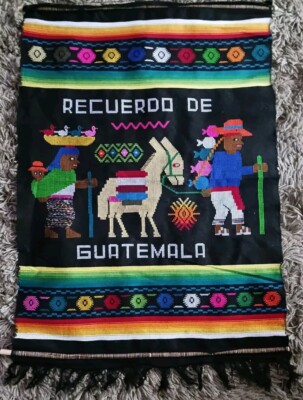 Hand Sewn Wall Tapestry Rug ''In Memory Of Quatamala'' Embroidered Bright Tribal