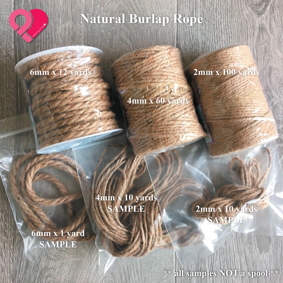 Cuerda de arpillera de 2-6 mm torcida cáñamo cuerda de lino natural cuerda de yute cuerda artesanal 10-100 yardas Foto 2 de 4