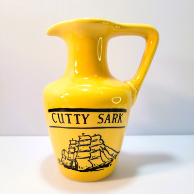 Vintage Cutty Sark Scotch Whisky Yellow Ceramic Bar Pitcher Pub Jug Ship 7.5''