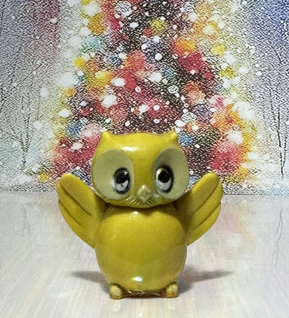 VINTAGE Owl Figurine Anthropomorphic OWL Celluloid Yellow Owl