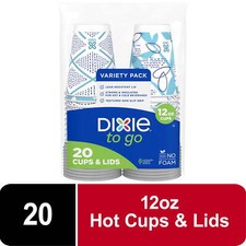20 Count, Dixie To Go Disposable Paperboard Paper Cups, 12 oz, Multi-Color