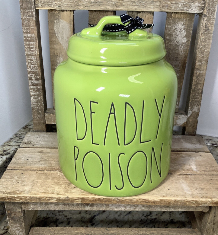 Rae Dunn Halloween LL Deadly Poison Canister Green Large Canister