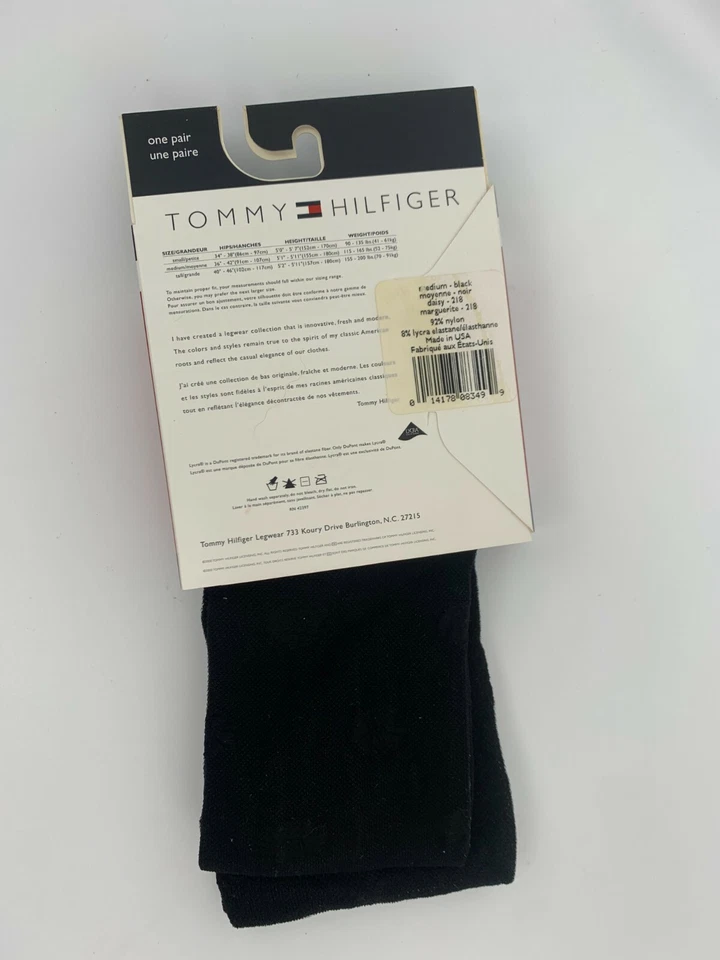 1 pr Medias Tommy Hilfiger Caladas Patrón Margarita Moda - Medianas - Malla Negra Foto 2 de 3