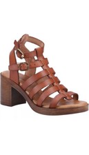 Image of Hush Puppies Gloria Tan Brown Leather Gladiator Heeled Cage Sandals UK 8 / 41