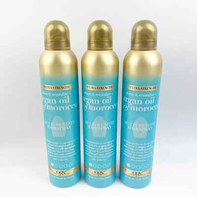 THREE OGX Argan Oil of Morocco Multi Benefit Hairspray Silk Protein 8 oz ea