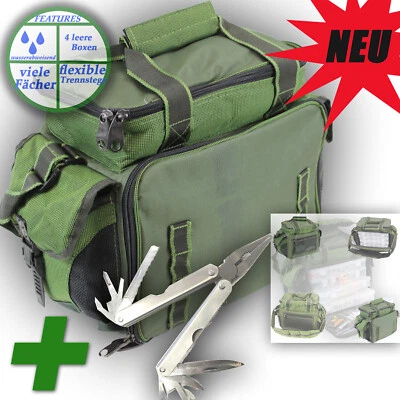 ANGELTASCHE + 4 Leer-Boxen + Angler Werkzeug | Boxentasche Köder Angel Zubehör