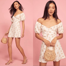 Reformation Bowie Mini White Dress Linen Floral Mildred Size 6
