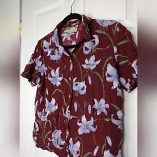 Vintage Paradise Found RARE Hawaiian Tiki Shirt Size XSmall Burgundy