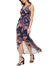 Guess Women's Chiffon High-Low Dress Navy Multi 8 NWOT (616)
