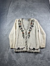 Vintage Granny Sweater Small Hand Knit Floral Coquette Cottagecore Cardigan