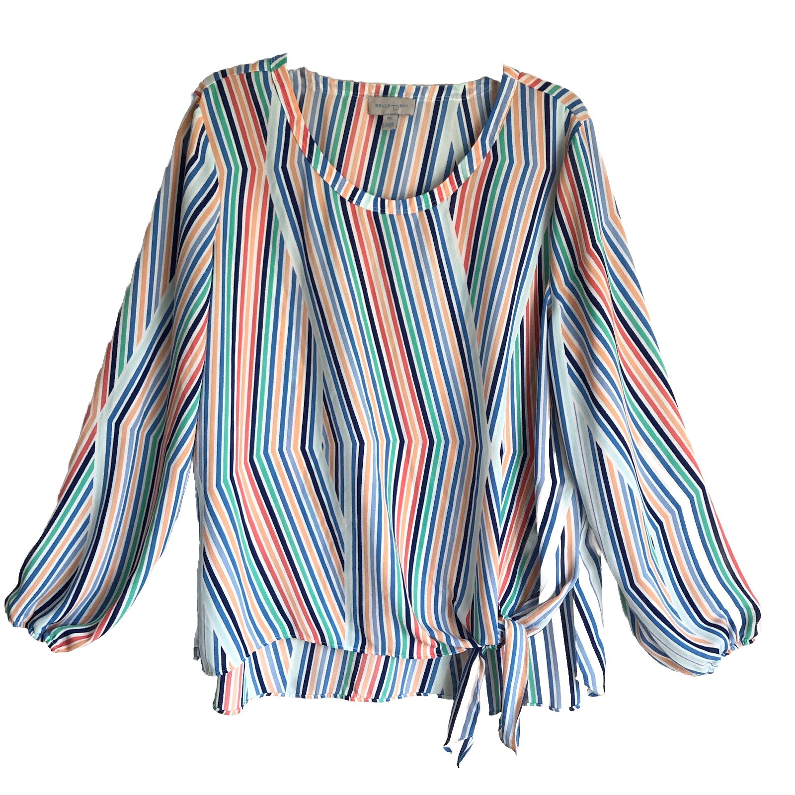 Belle Sky Sz XL Striped Long Sleeve Tie Front Blouse