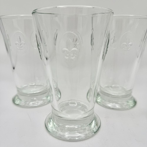 Set of 4 La Rochère Fleur-de-Lis Glass Tumblers 5.25" France Embossed Clear - Picture 2 of 4