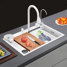 Kitchen Sink Rectangular Countertop Sink Stainless Steel Sink w/ Pull-out Faucet