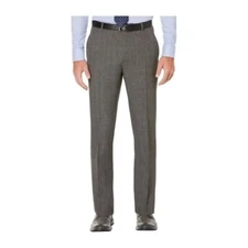 Perry Ellis Portfolio Men's Gray Slim-Fit Smoked Pearl Plaid Dress Pants 34x32